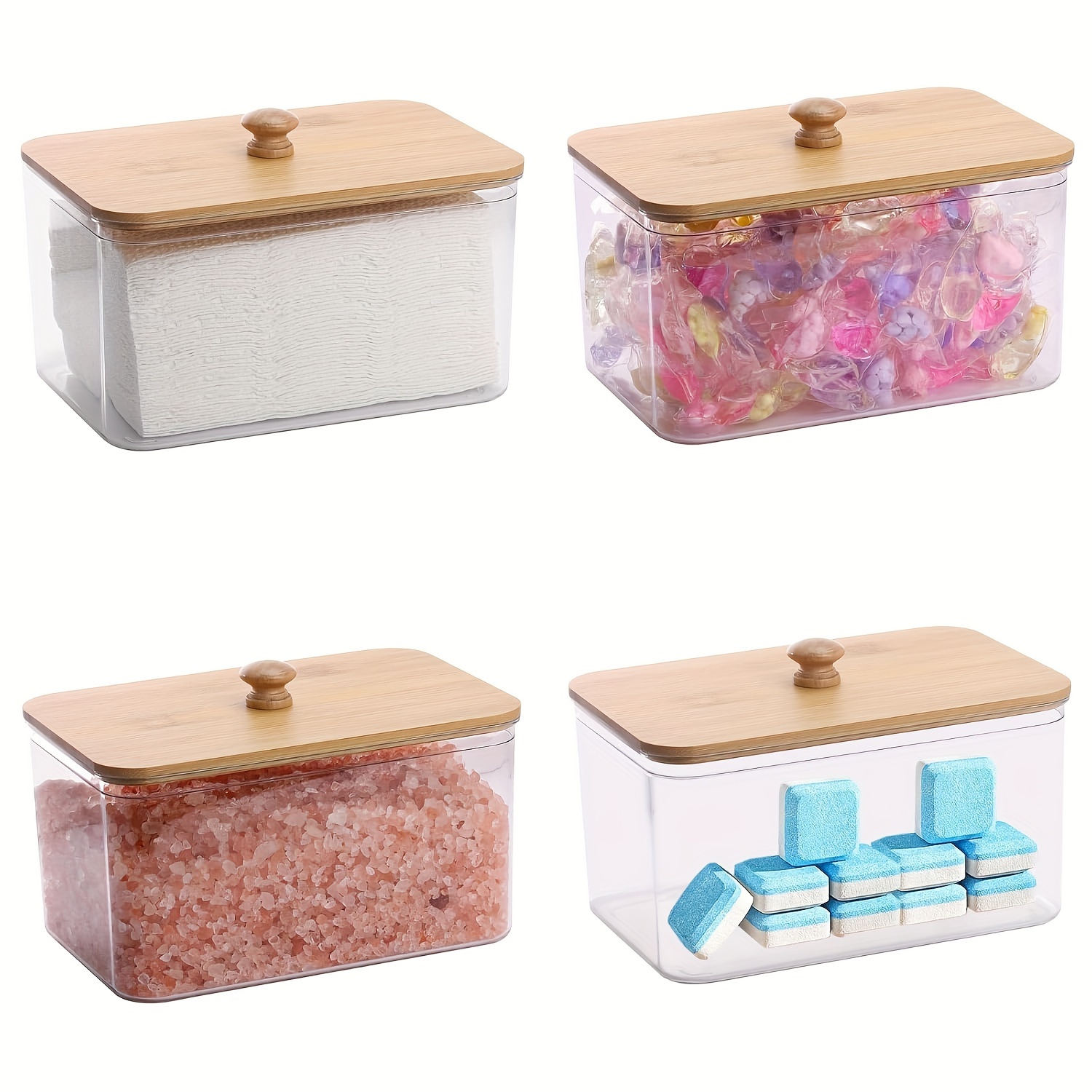 Laundry Strip Eco - アクリル乾燥機シートホルダーコンテナ ランドリールーム用 乾燥機シートディスペンサー ランドリールーム整理瓶 竹蓋付き